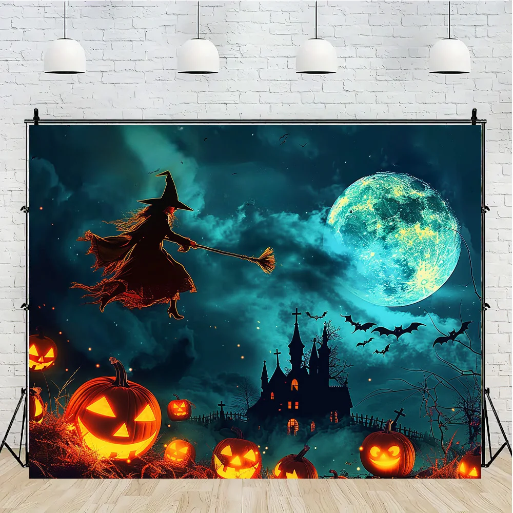 Big Moon Terror Pumpkin Photography Background, Horror Party Decoration Banner Studio Props Photo Booth