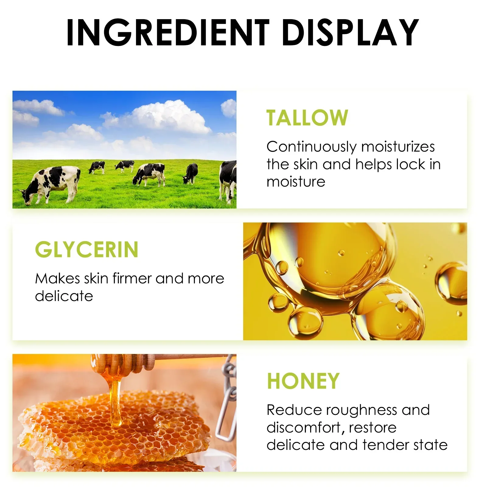 Tallow Honey Intense Moisturizing Cream 60g - Glycerin & Shea Butter Formula for Deep Dry Skin Hydration & Texture Repair.