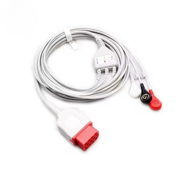 

One-Piece 3 Leads Cables with Snap AHA 12 Pin Bionet BM5 Compatible for Patient Medical Consumables