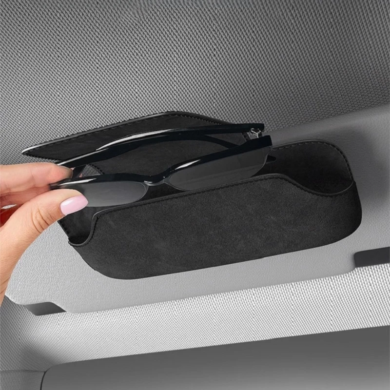 Sun Visor Glasses Holder Premium Suede Wear-Resistant Sunglasses Protective Box Auto Eyeglasses Storage Case