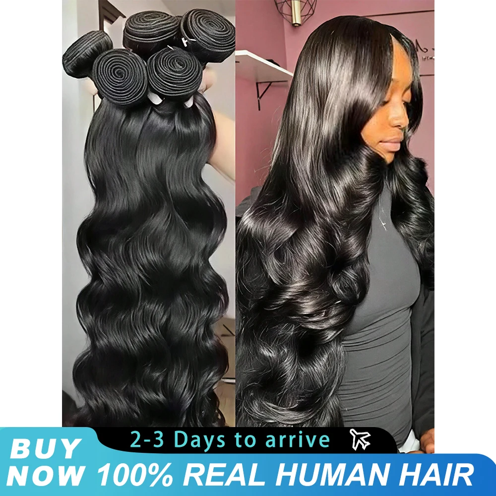 

30-дюймовые пучки человеческих волос с объемной волной, 3 4 пучка, необработанные, необработанные, 100% человеческие волосы, бразильские волнистые пучки, наращивание волос