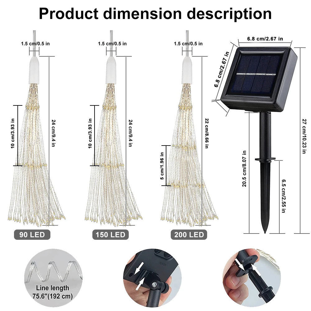 مصابيح ألعاب نارية تعمل بالطاقة الشمسية في الهواء الطلق ، مصابيح جنية معلقة للفناء ، الفناء ، الخيمة ، الحفلات ، الكريسماس ، الأسلاك النحاسية ، 90 مصباح LED ، مصباح LED ، ثمانية أوضاع #5