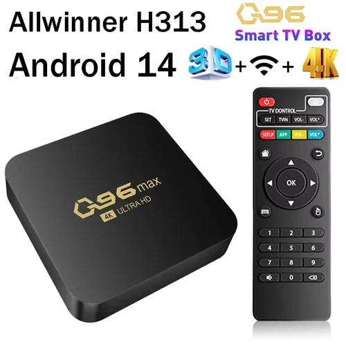Q96 Max Smart TV Box Android 14 Allwinner H313 Quad Core 4G WIFI HD 4K Reproductor multimedia H. 265 teatros caseros iptv