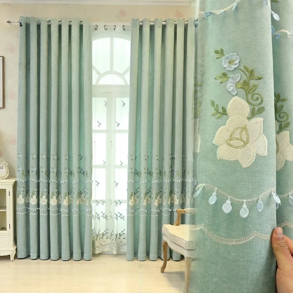 Curtains for Living Dining Room Bedroom Chenille Embossed Simple Embroidered Curtains Finished Custom High Shading