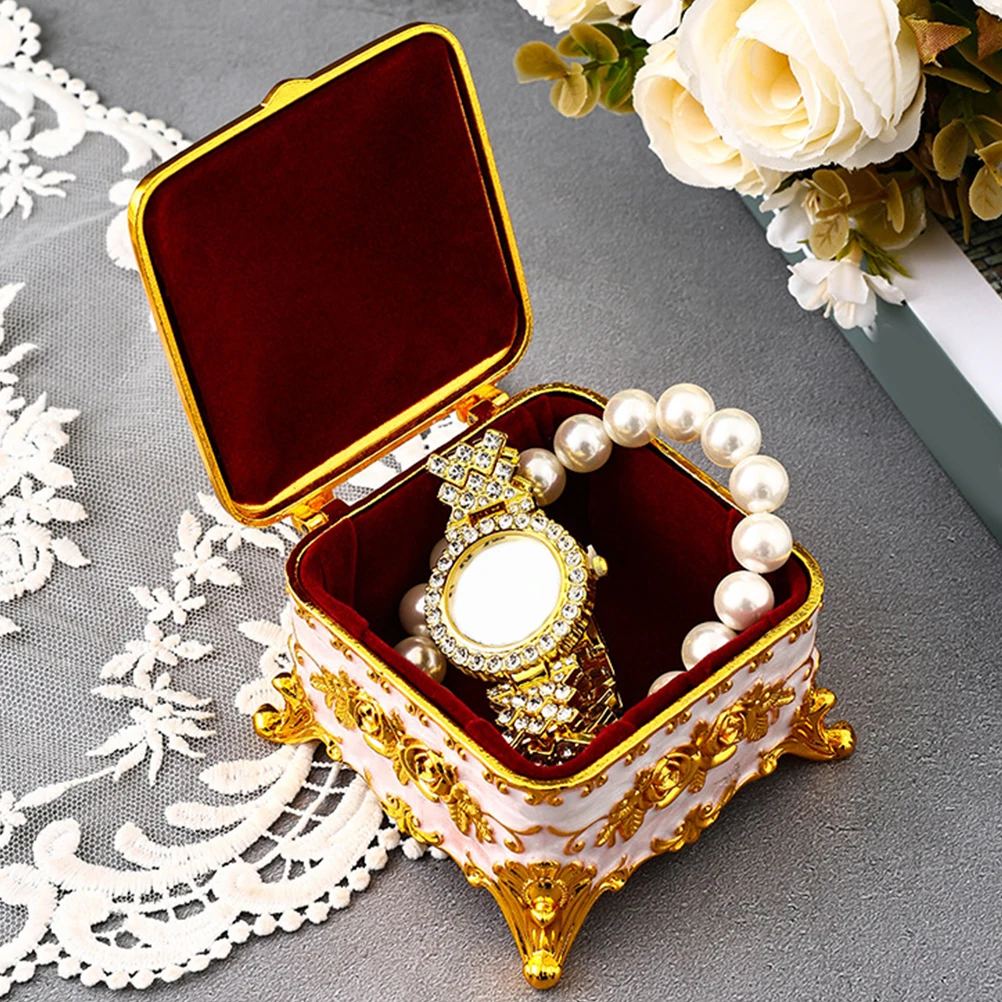 

Zinc Alloy Desktop Metal Box Decor Ring Holder Small Vintage Metal Vintage Jewelry Case Trinket Boxes Storage Case for Girls