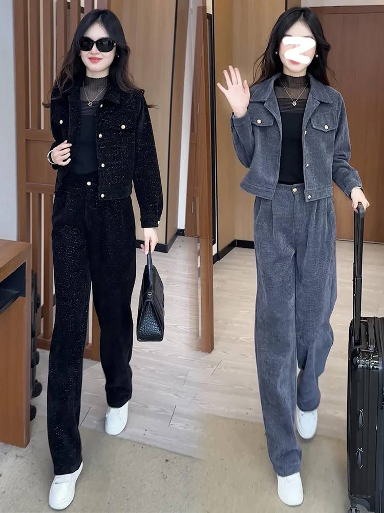 

Fashion sportswear set for women Autumn 2025 new popular items single breasted short jacket wide leg pants two-piece set