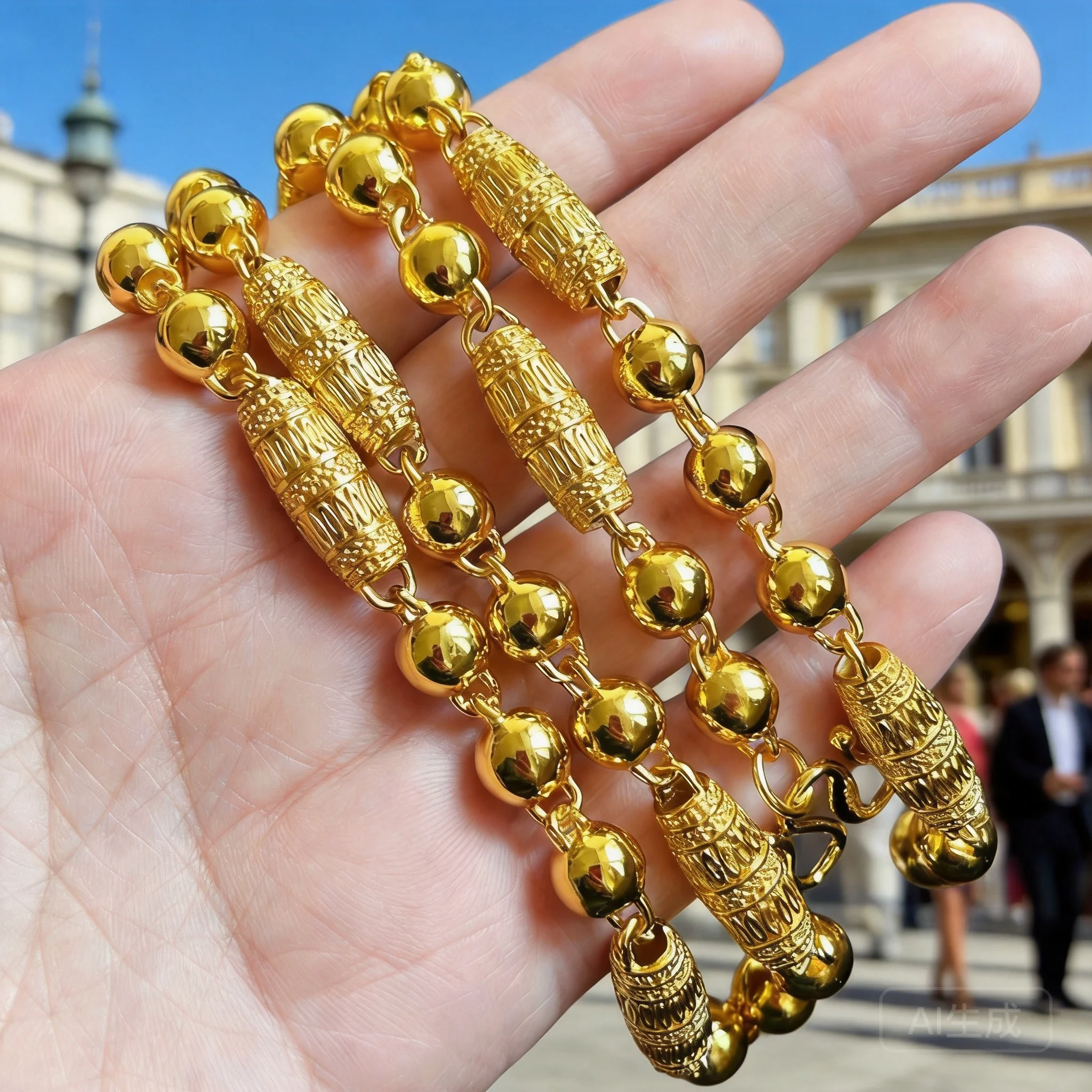

Men's Unique Design Engraved Olive Bead Hollow Sand Gold Necklace 2026 Faux Gold Jewelry For Daily Wear Party Gift Casual Use