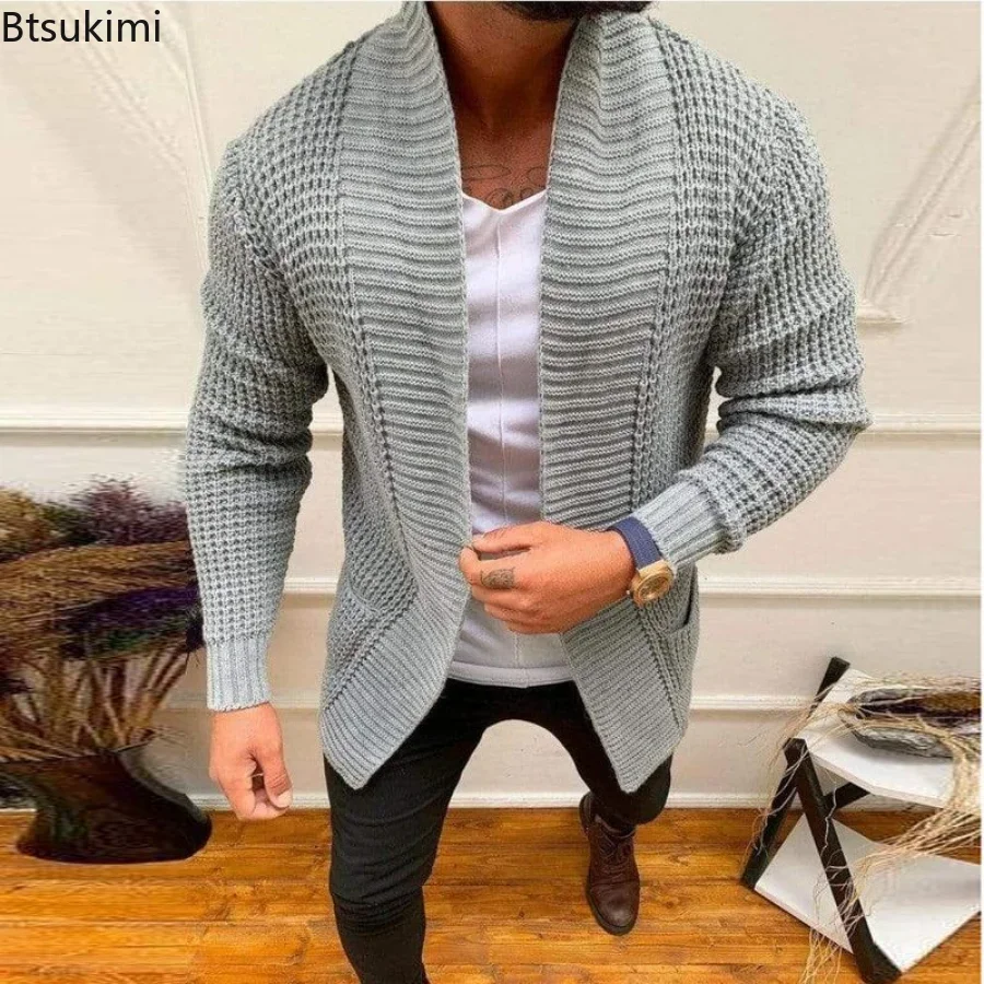 2024 männer Casual Stricken Pullover Strickjacke Frühling Herbst V-ausschnitt Solide Langarm Männliche Jacke Täglichen Verschleiß Streetwear Strickjacken