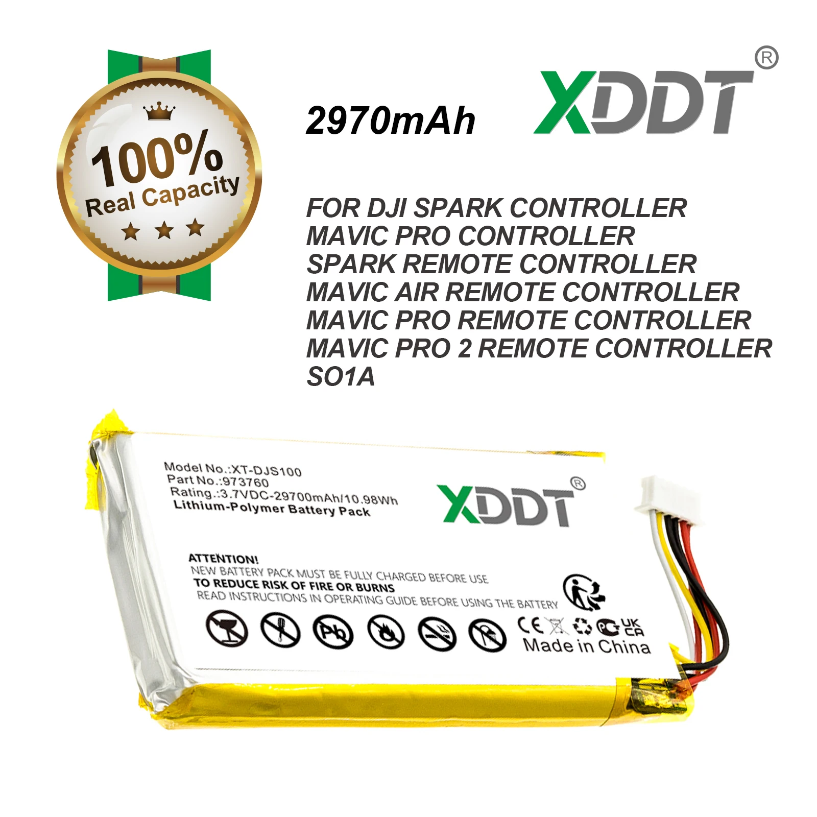 XDDT Drones Battery For DJI Spark Remote Controller Mavic Pro Air SO1A 973760 Capacity 2970mAh Color Black Type Li-Polymer