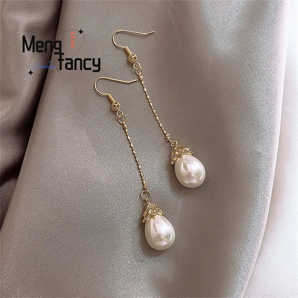 925 الفضة البتلة قطرة الماء أقراط اللؤلؤ ، أنيق وعصري طويل البتلة قطرة الماء اللؤلؤ القرط مجوهرات الأزياء الرائعة