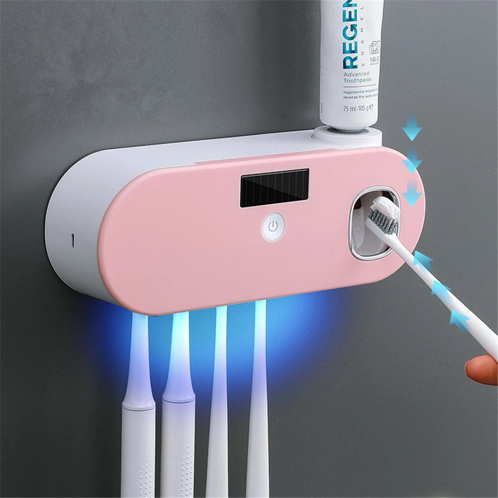 Soporte de energía Solar UV para cepillo de dientes, dispensador de pasta de dientes, caja de almacenamiento de cepillo de dientes de baño, soporte de almacenamiento multifunción, carga USB