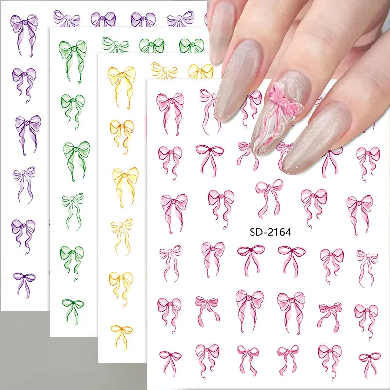 1/3pcs Mini Bowknot 3D Nail Sticker Long Silk Ribbon Bowtie Self Adhesive Decals Manicure DIY Cute Nail Gel Polish Accessories