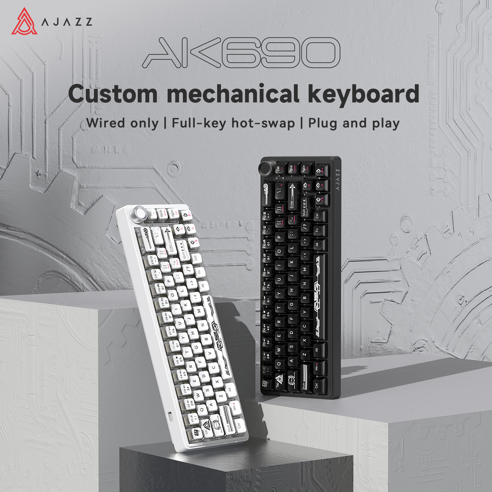  AJAZZ AK690 Wired Mechanical Keyboard 69 Keys Hot-Swappable, Suitable for Office and Gaming, RGB Adjustable Lighting 