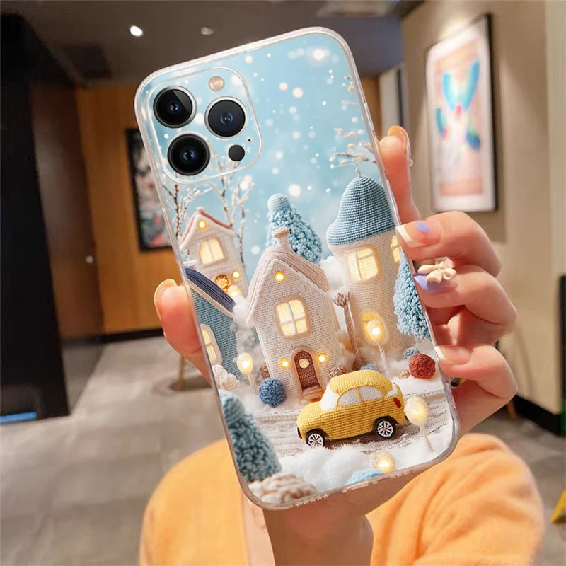 

Phone Case For iphone 17 Pro Max 16 15 14 13 Pro Max 17 Air 15 16 Pro 15Plus Cozy Crochet Winter Village Art