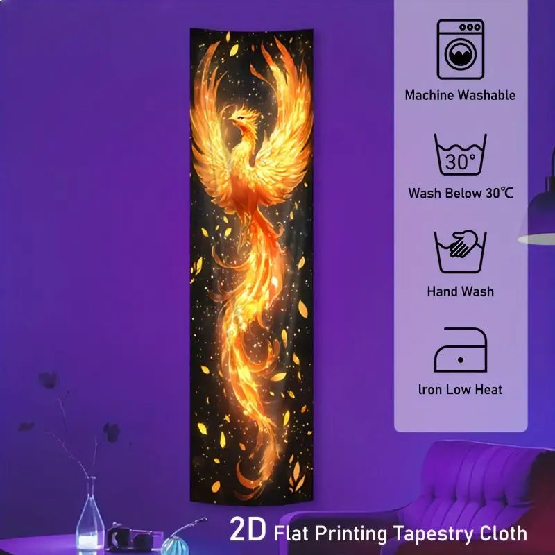 VIKAMA Golden Phoenix Fire Bird Rising Flame Vertical Tapestry Mythical Long Wall Hanging Home Decor Soft Durable Cozy Aesthetic