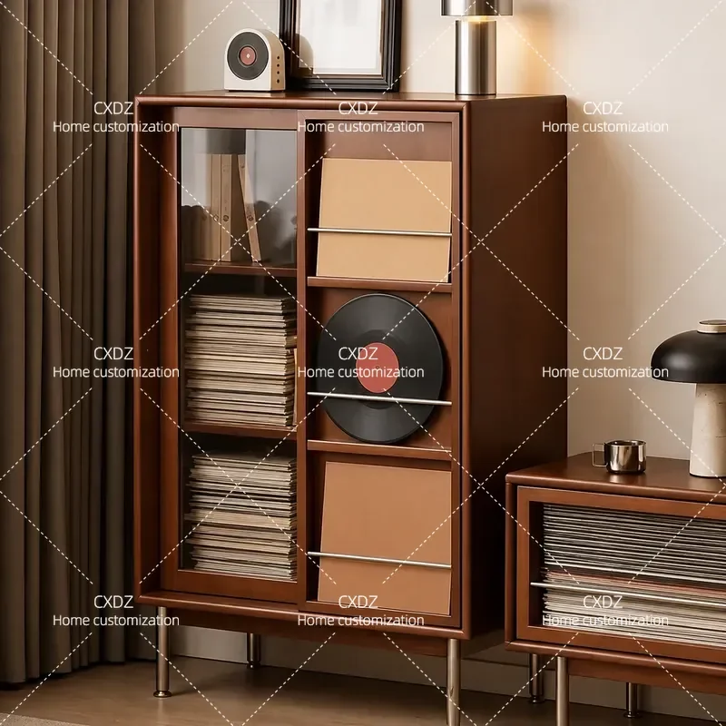 Simple modern solid wood medieval display storage cabinet, locker, TV side cabinet, living room sliding door bookcase