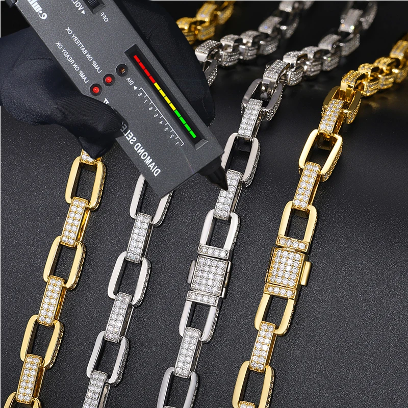 Factory Price Bling Hip Hop Jewelry 11mm 925 Sterling Silver VVS Moissanite Diamond Iced Out Cuban Link Chain Bracelet Necklace