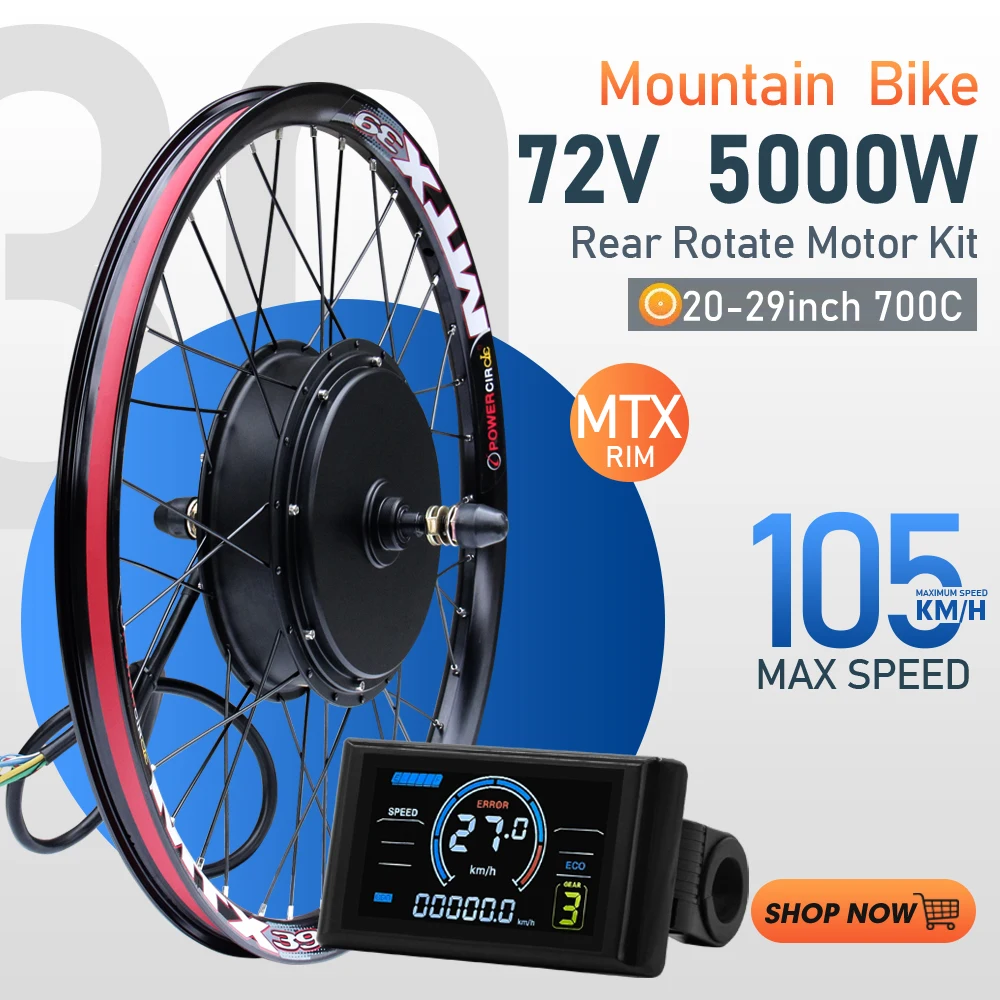 

72V 5000W MTX Ebike Conversion Kit Rear Wheel 20-29in Brushless Rear Hub Motor Wheel Drop Out 150mm Electric Bike Conversion Kit