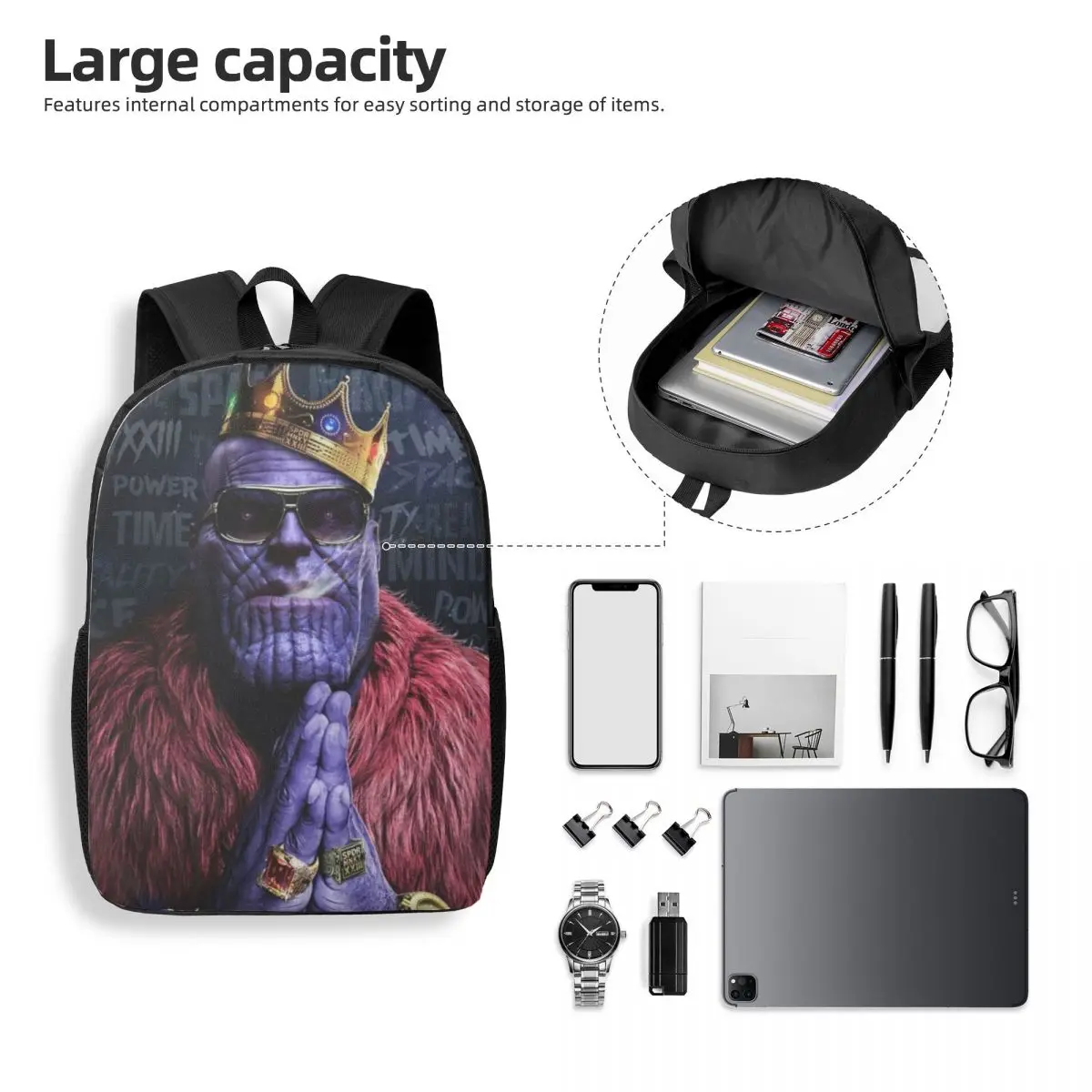 Marvel Thanos 17-Inch Student Backpack - Comfortable and Practical Backpack for Daily Use, School, and Travel