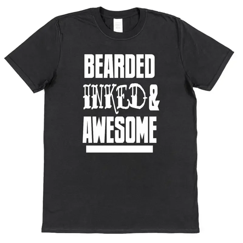 Bearded Inked And Awesome Mens Cotton Hipster Black Tattoo Tattooed T shirt