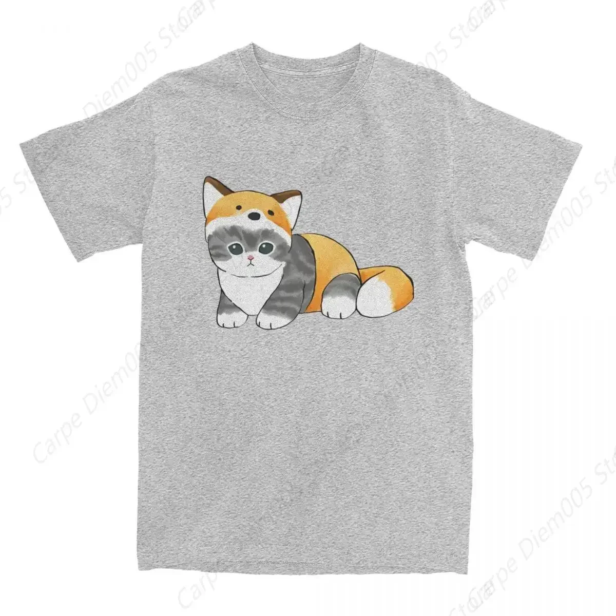 

Cute Kitten in Fox Hat Graphic Tee Cotton Crew Neck Casual Short Sleeve T-Shirt