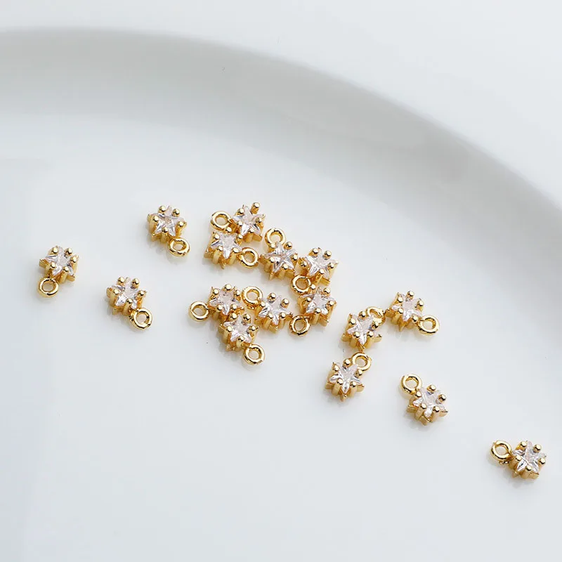 20pcs/ Bag  PVD Electroplated Star Pendant 14K Gold Plated Zircon Star Pendant for DIY Necklace Jewelry Accessories