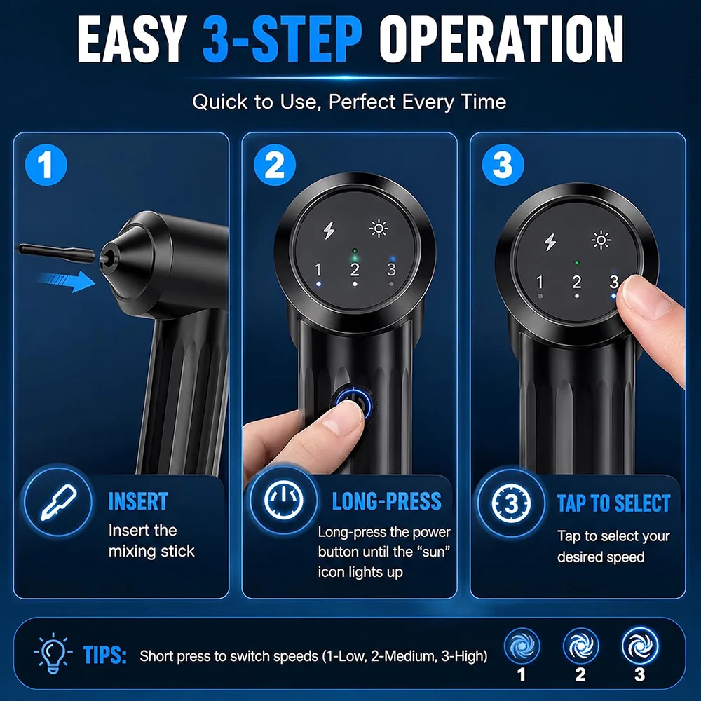 EMALLA Tattoo Ink Mixer Rechargeable 3 Speed Pigment Shaker Long Running Portable Electric Agitator Microblading Tattoo Supplies