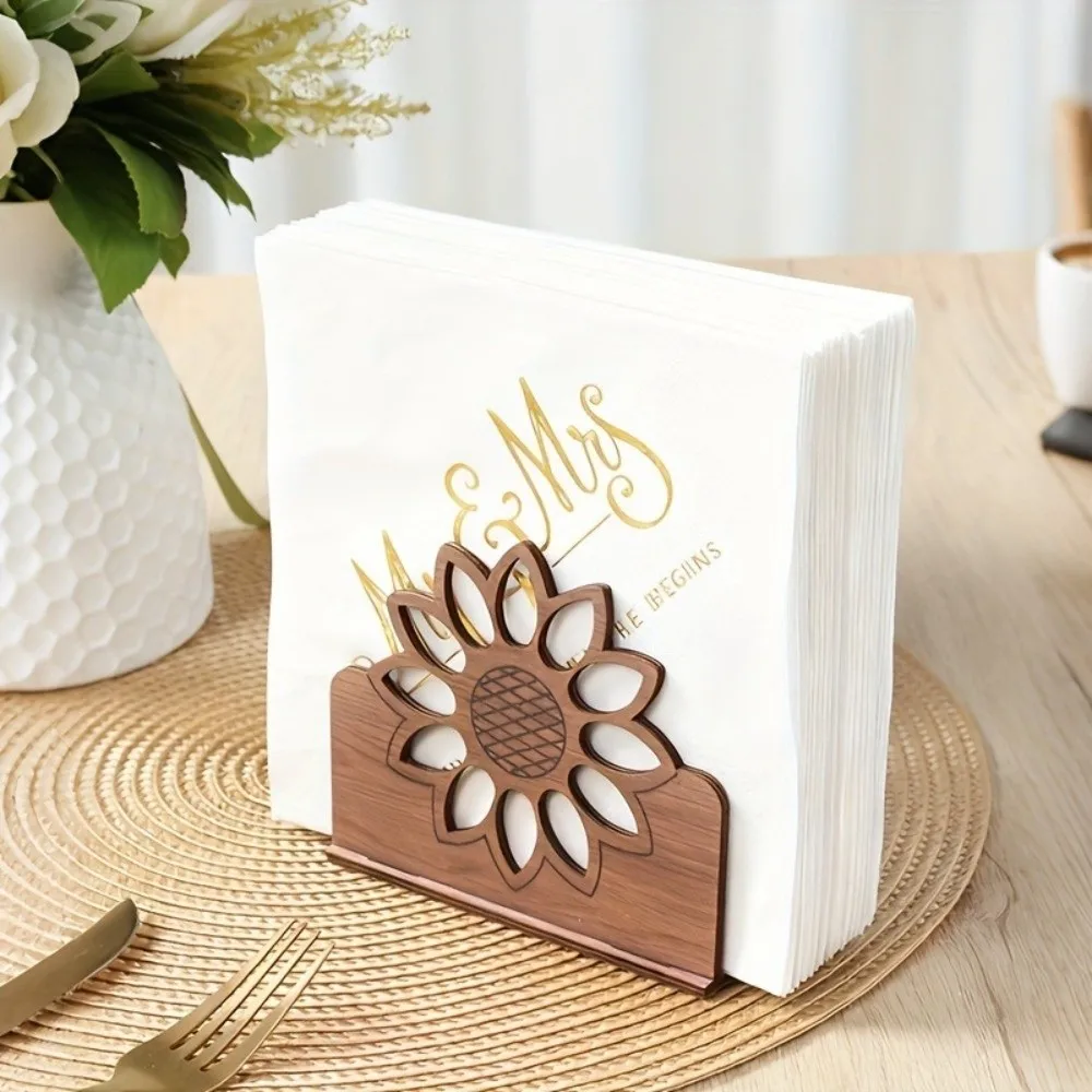 Retro Style Wooden Sunflower Napkin Holder Decorative Detachable Napkin Storage Box Cute Animal Shaped Business Card Stand