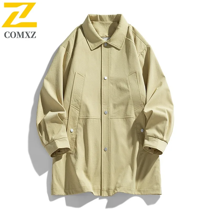 COMXZ العلامة التجارية TrenchCoat الرجال سترة الشق طوق الكورية أنيق خفيفة الوزن سترة واقية بلون المشي لمسافات طويلة يندبروف الخريف سترة #1