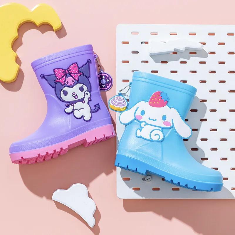 Kawaii Hello Kitty dzieci wysokie gumowe Cartoon Kuromi Cinnamoroll drukuj kalosze Sanrio studenckie przenośne śniegowce dziewczyna prezent