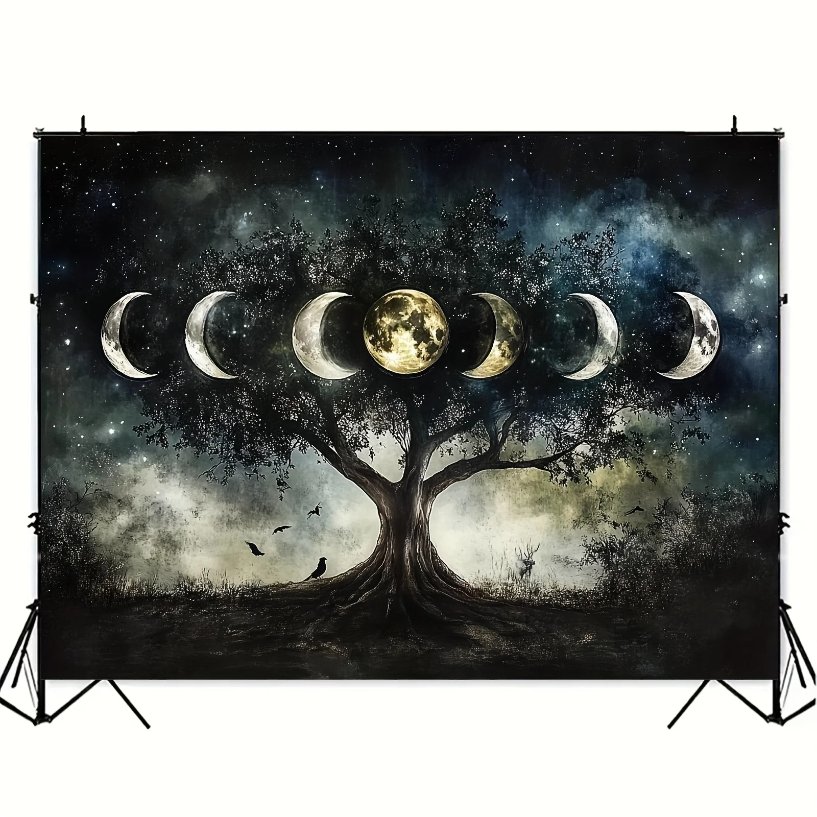 Mystical Celestial Tree Tapestry Boho Night Sky Wall Art Moon Stars Forest Cosmic Decoration Home Decor Canvas Print