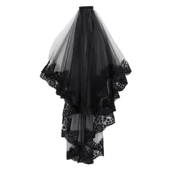 Women's Black Tulle  Lace Appliques Edge Party Wedding Halloween for Hen Cosplay