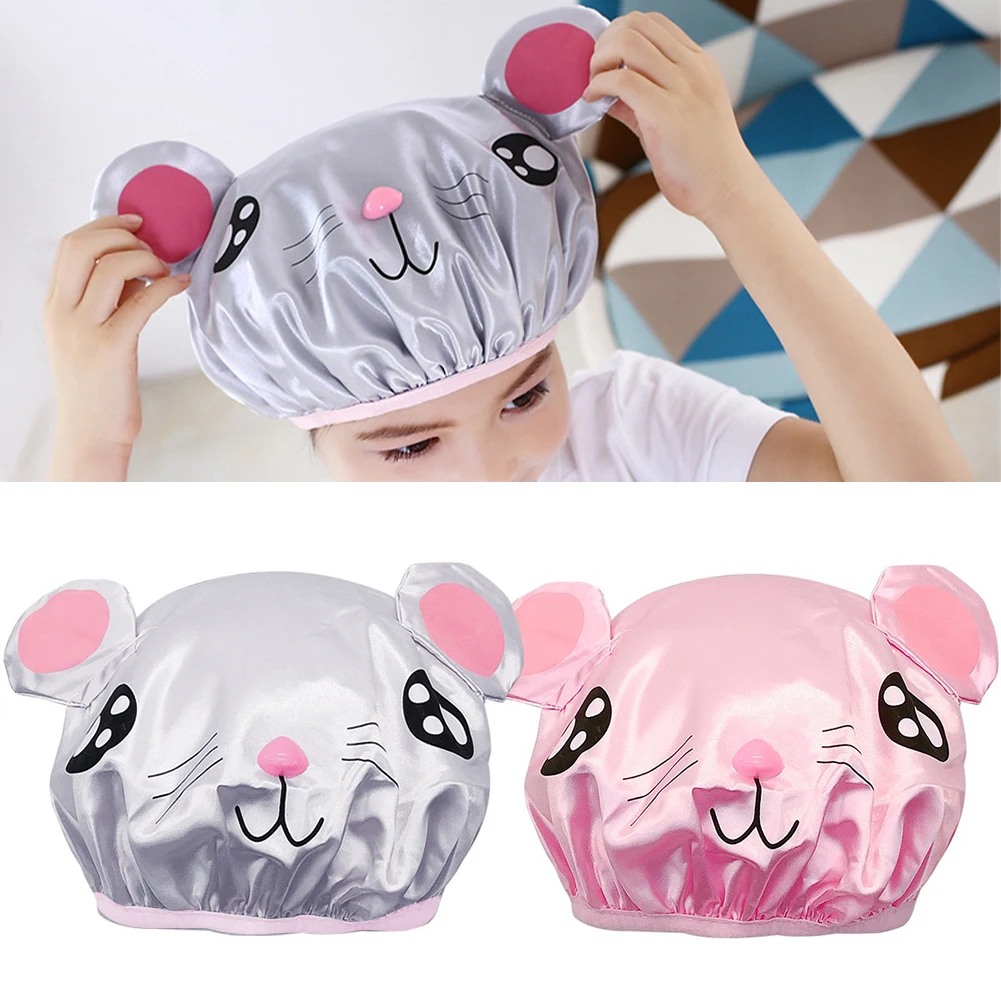 2pcs Kids Cartoon Bath Cap Double Layer Reusable Bathing Hat Head Cover Home Bathroom Waterproof Cute Children Shower Cap