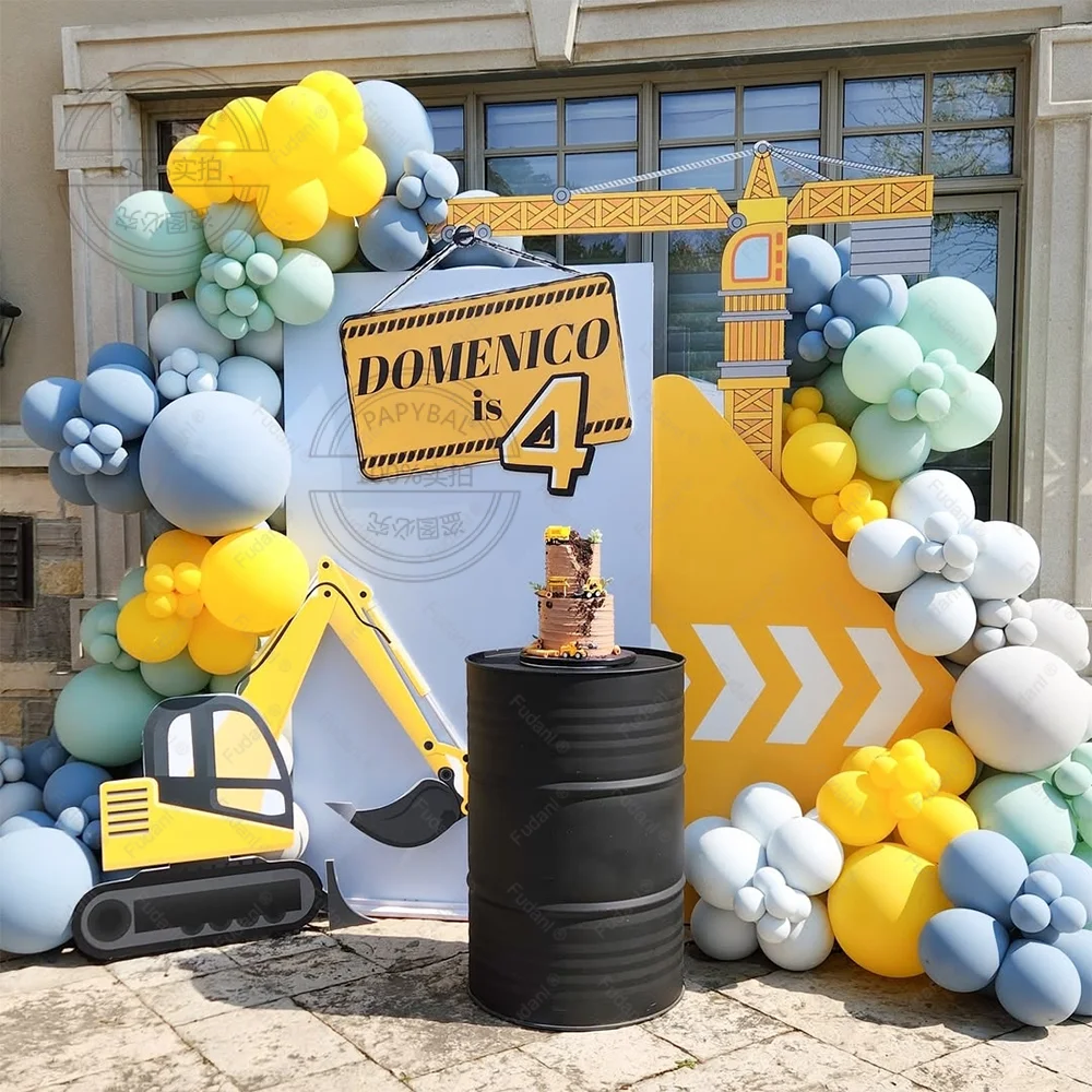 

162pcs Engineering Vehicle Construction Truck Yellow Green Blue Balloon Arch Kit Boy Excavator Birthday Party Baby Shower Deco