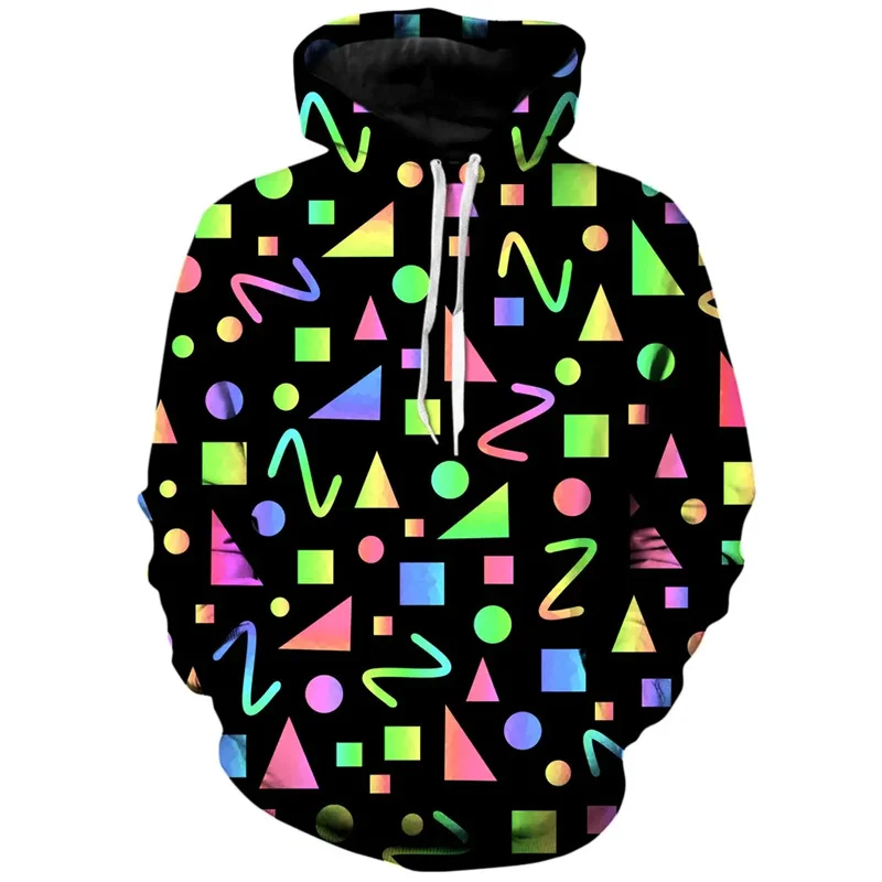 Geometric 3D Printed Hoodie For Men Colorful Y2k Graphic Sweatshirt Street Personality Kids Pullovers Loose Long Sleeve Tops