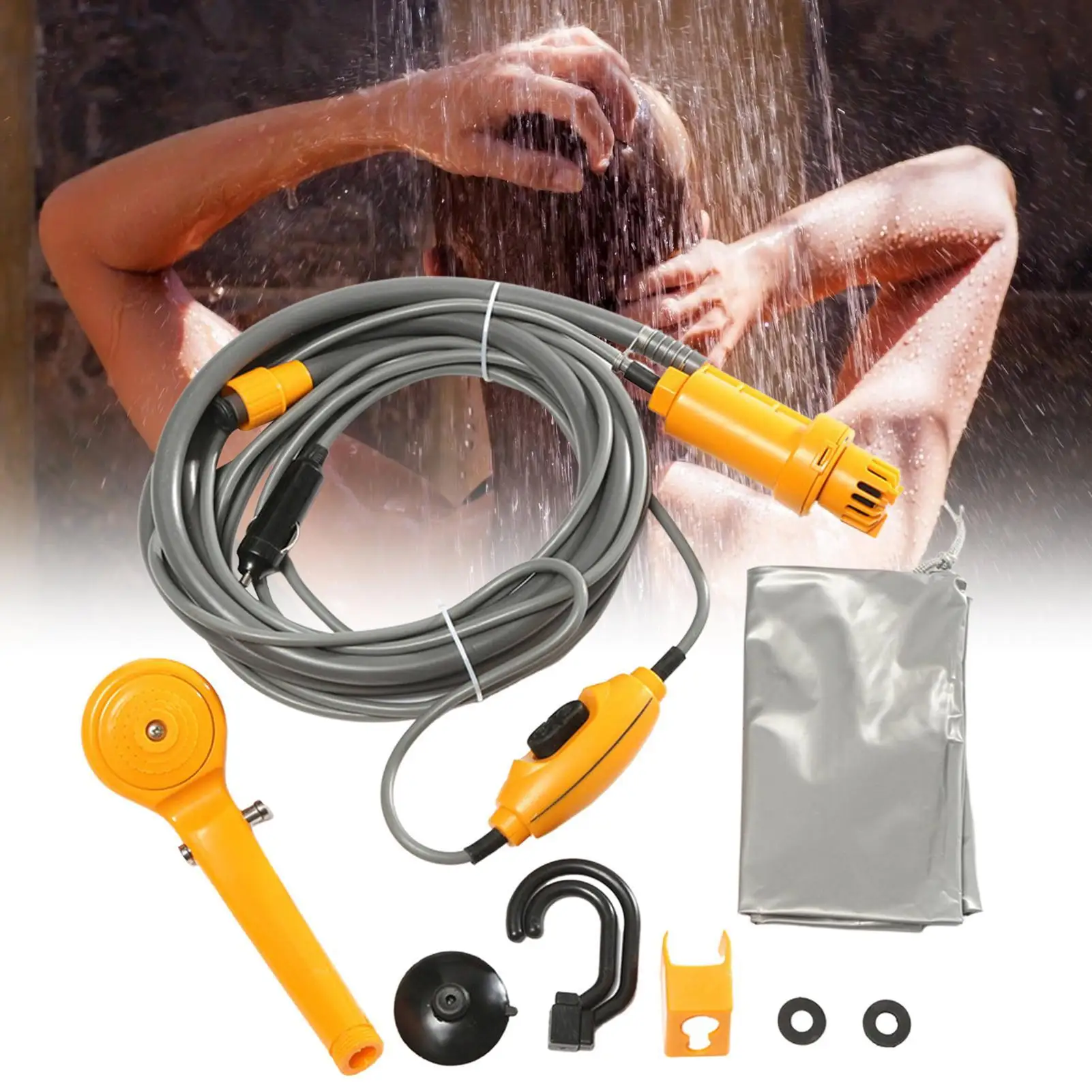 

Camp Shower Portable Electric Universal 12V Hiking Shower Pump For Motorcycle RV Car Wash Hiking Beach Travel Adventure Road