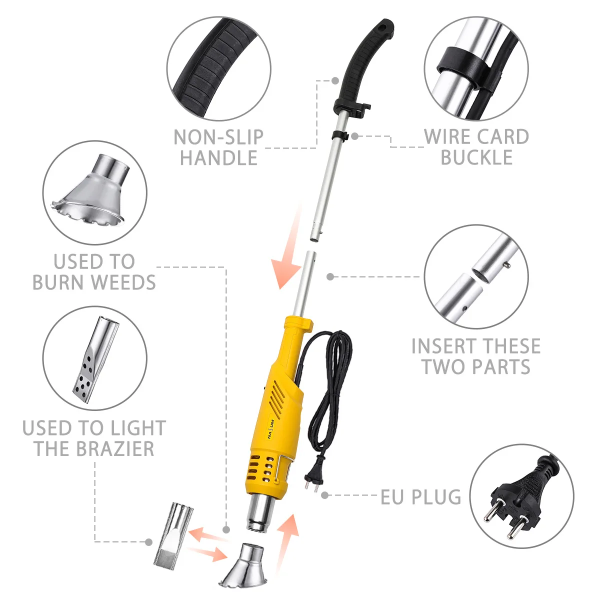 Electric Hot Air Weed Killer 2000W Thermal Weeder Grass Burner Portable Garden Weeding Removal Tool