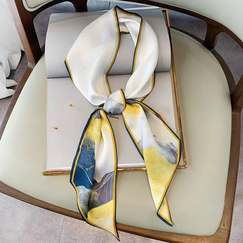 Fashion Print Hair Ribbon Bevel Silk Scarf Women Neck Tie Bag Scarfs Satin Silk Skinny Headscarves Ladies Foulard Floral Bands image 6