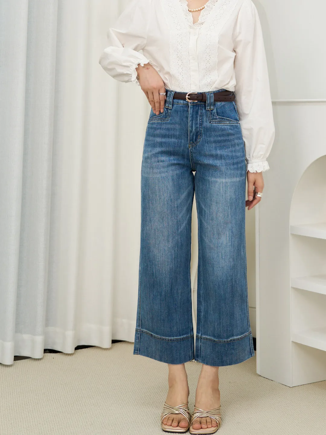 

Slim Straight French Bread Jeans Women Summer Thin Loose Rell Slimming Cigarette Pants High Waist Pocket Rell Fiber Jeans