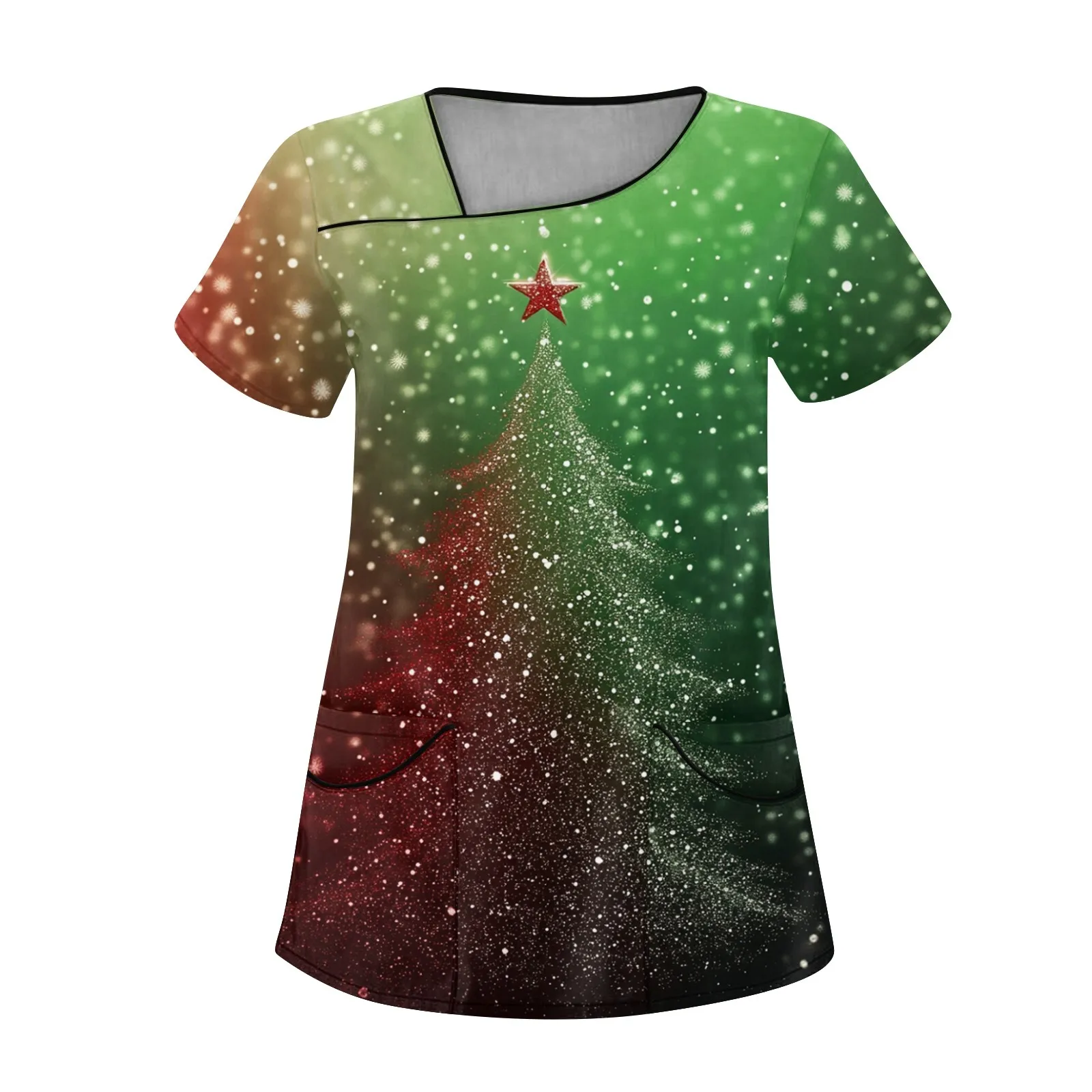 Uniforme sanitário mulher bonito boneco de neve estampas com decote em v bolsos de manga curta em material micro-elástico topos uniformes clínicos mulher