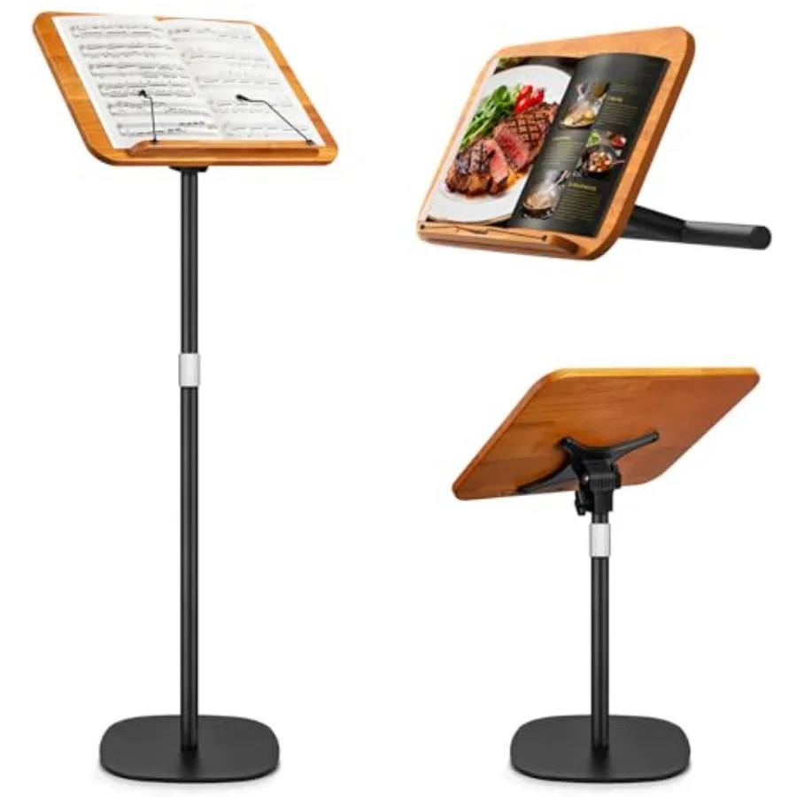 

2 in 1 Dual-use Music Stand and Desktop Book Stand, Adjustable Height 16.5"-51", 100% Solid Wood Laptop Floor Stand Book Holder