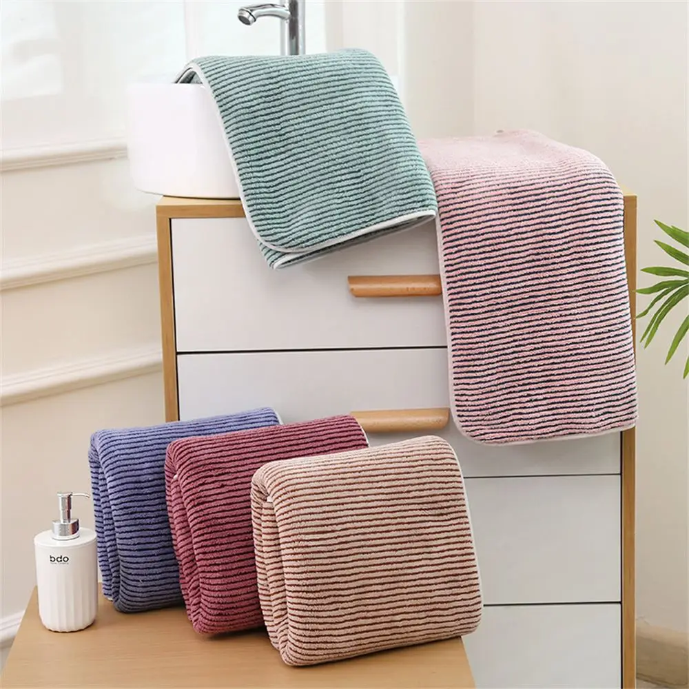 Coral Fleece Deep Striped Towel Velvet Absorbent Towel Thick Soft Bathroom Facial Towel Comfortable Facial Wipes