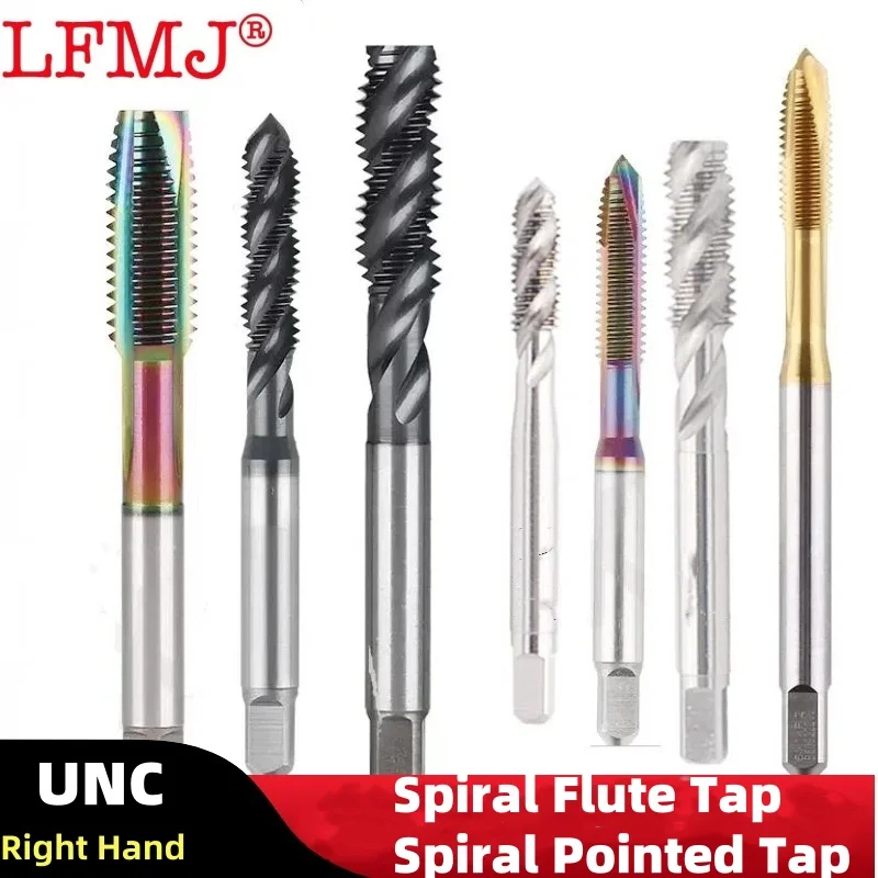 

1PCS HSSE American Standard UNC 1-64 2-56 3-48 1/2 9/16 5/8 3/4 Spiral Flute Spiral Pointed Taps Nano Coated Machine Screw Taps