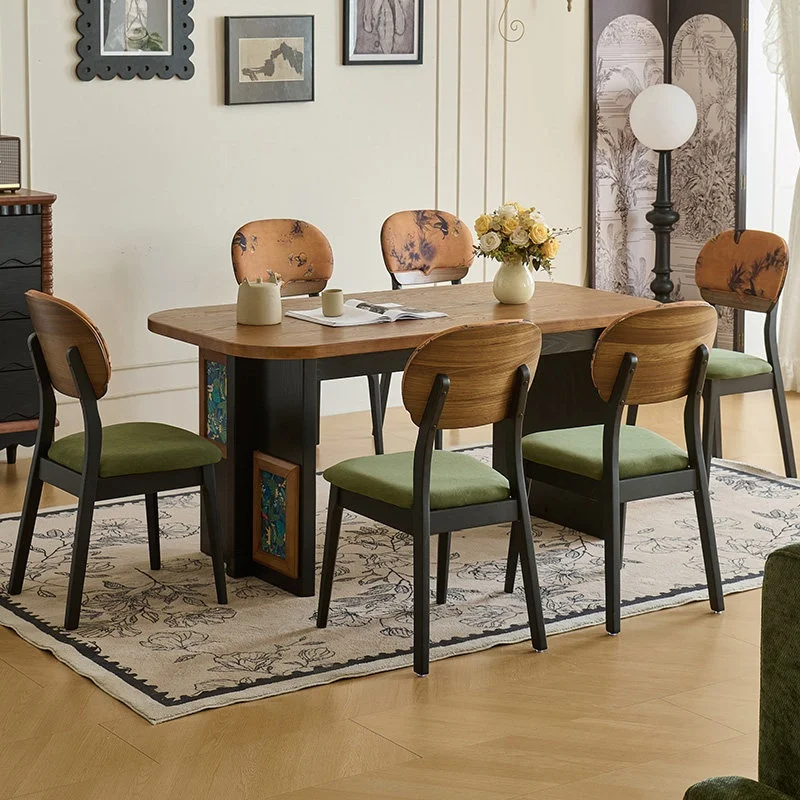 #French Style Vintage American Retro Solid Wood Retractable Customizable Dining Table Set For Home Small Apartment Rectangular