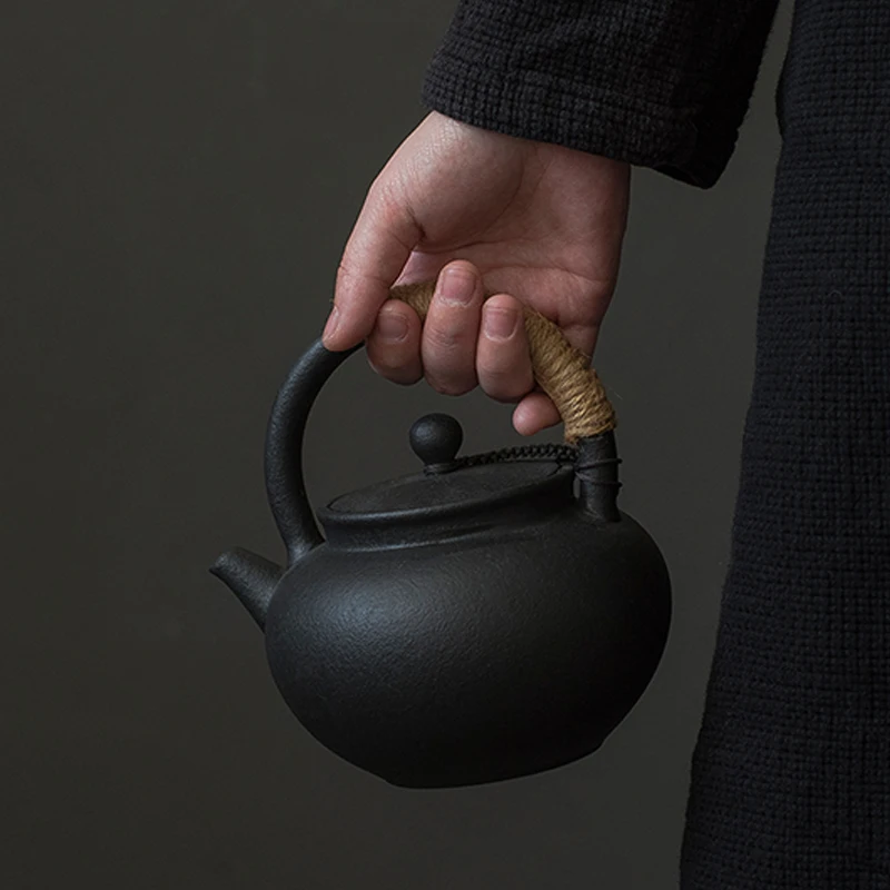 

TANGPIN volcanic rock ceramic teapot black tea pot for stovetop tea drinkware 500ml