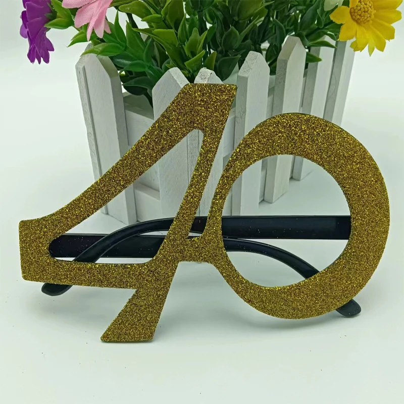 1Pcs Golden Number 30 40 50 60 Funny Eyeglass Frame Adult 30 40 50 60th Happy Birthday Party Anniversary Decor Supplies