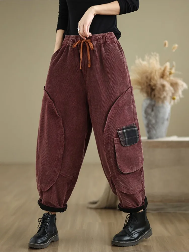 Pantalon Sarouel en Velours Côtelé pour Femme, Vêtement Plissé, artificiel astique, Taille Haute, Décontracté, à la Mode, Automne et Hiver