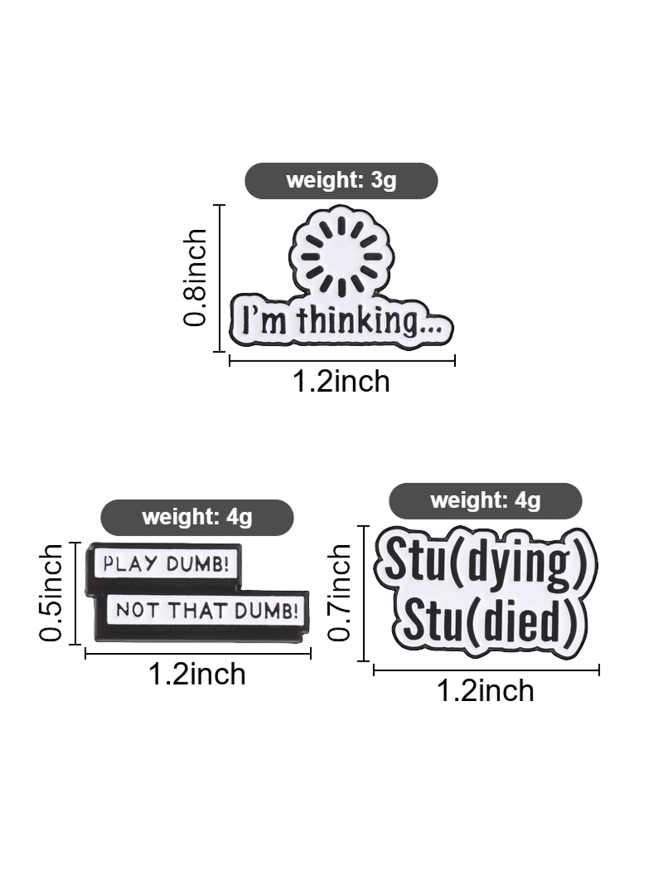 Black and White Minimalist Funny Slogan Brooch Stu (Dying) Learning to Go Crazy Text Enamel Pin Worker Student Niche Fun Decoration Small Badge