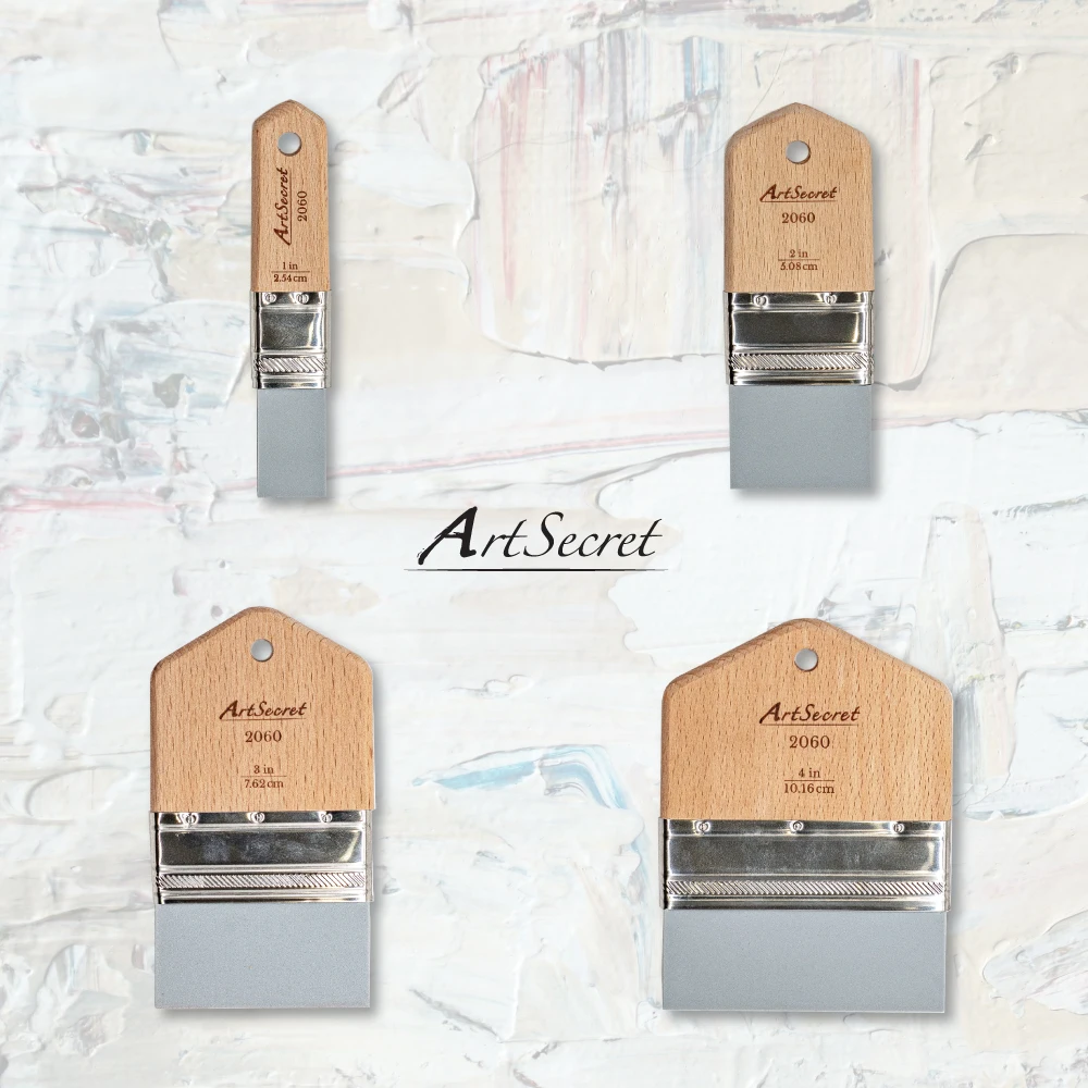 Artsecert 1–4 Stück flacher, flexibler Acrylpinsel aus Silikon, kurzer Holzgriff, Malwerkzeug auf Wasserbasis, 2,5–4 Zoll – Detail 3