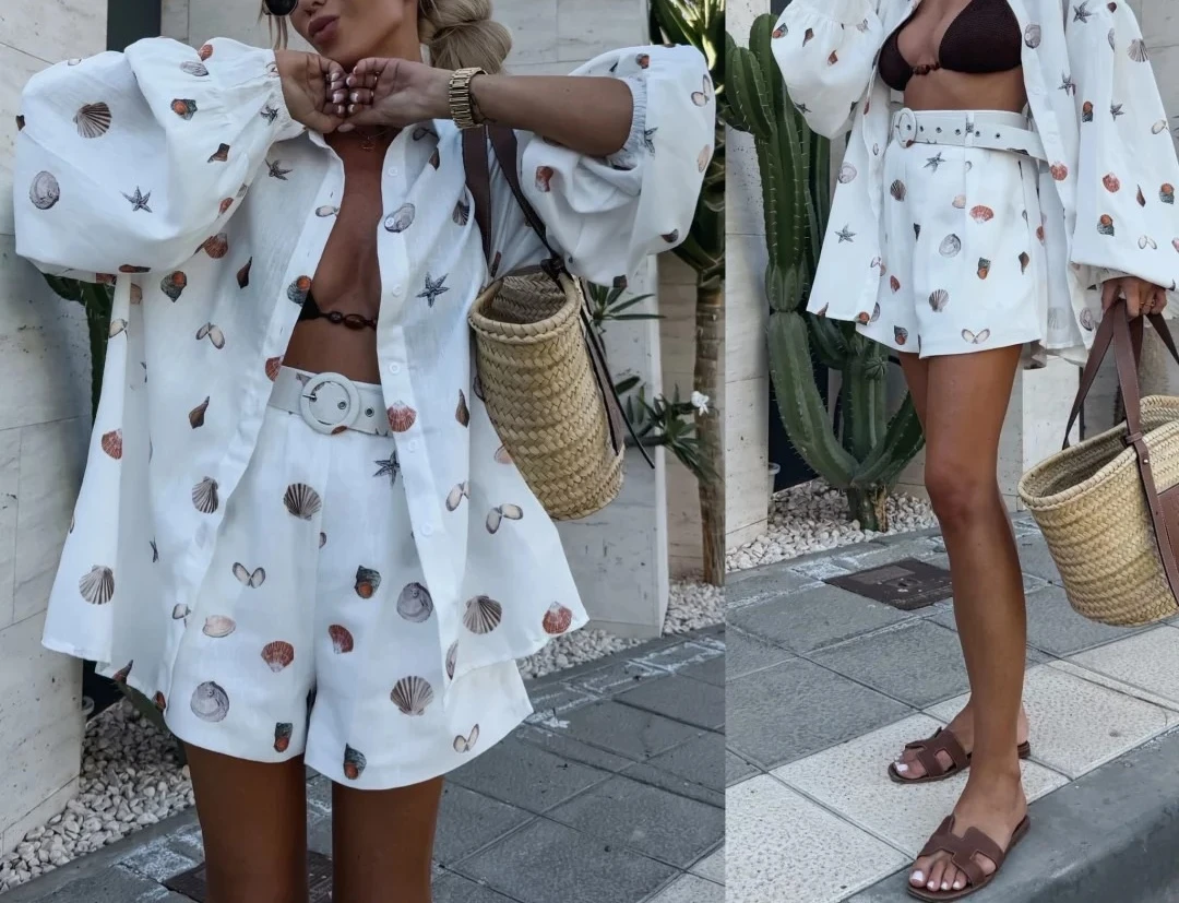 

2025 Sunscreen Cardigan Linen Fashion Cardigan Shorts Suit Women
